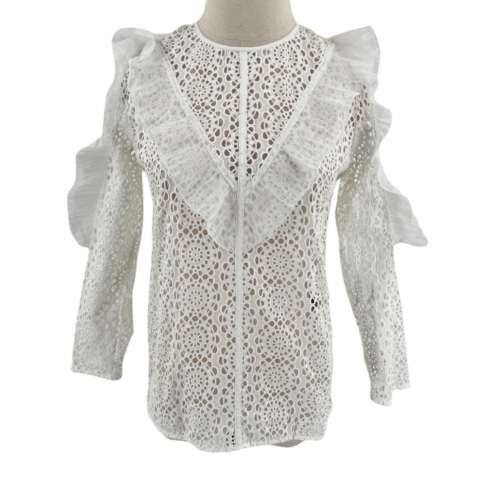 New! Sandro Bonnie Cold Shoulder White Lace Top Women’s SIZE 1 - Picture 2 of 11